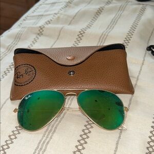 Ray-Ban Gold Frame Sunglasses with Green Lenses